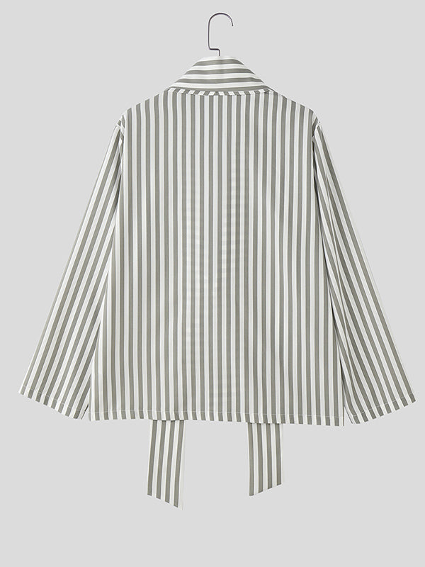 Men's Striped Tie Long Sleeve Shirt SKUL30768