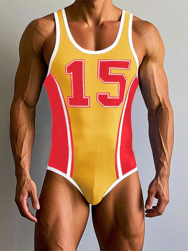 Men's Colorblock Number Print Bodysuit SKUL21173