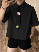 Men's 3D Floral Decor Tie Short Sleeve Shirt SKUL41498