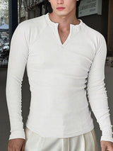 Mens Solid Color Textured Long Sleeve T-Shirt SKUK95633