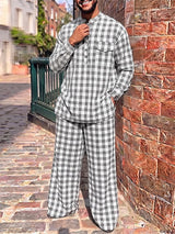 Men's Vintage Casual Gingham Plaid Two Pieces Outfit SKUL79539