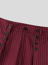 Men's Avant-Garde Pinstripe High-Waist Sailor Button Wide-Leg Pant SKUL63132