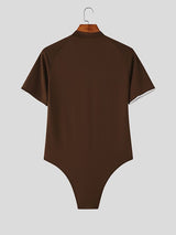 Men's Color Block Zip Short Sleeve Bodysuit SKUL37309