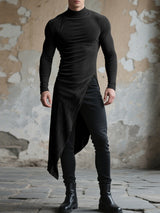 Men's One Side Long Hem Textured Long Sleeve T-Shirt SKUL24808