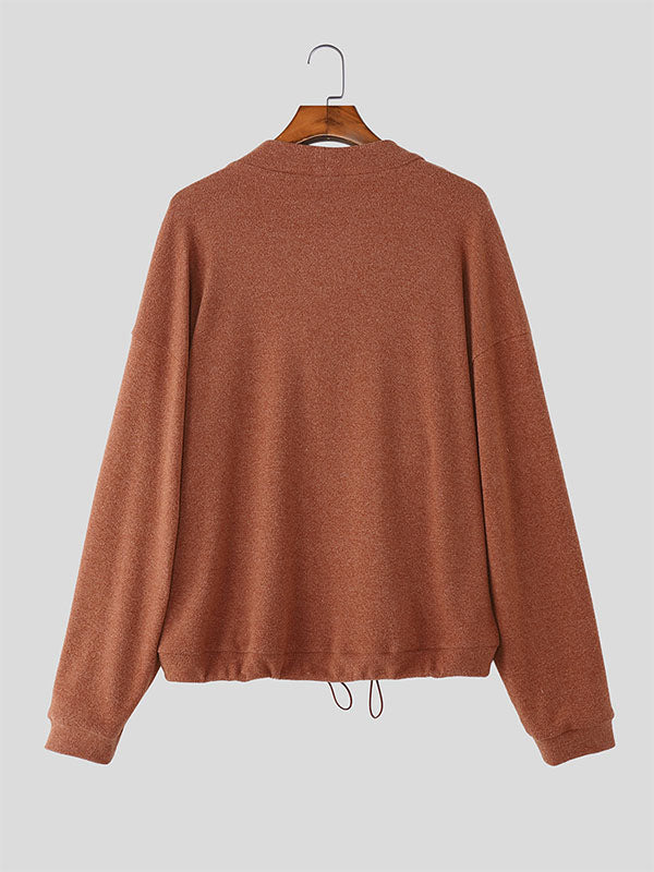 Men's Solid Color Knit V Neck Long Sleeve Cardigan SKUL28231