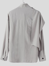 Men's Ribbon Scarf Stand Collar Long Sleeve Shirt SKUL36332