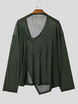 Men's Avant-Garde Asymmetrical Draped Cowl Neck Semi-Sheer T-shirt SKUL77324