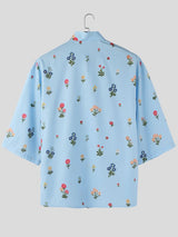 Men's Floral Print Drawstring Half Sleeve Shirt SKUL53142