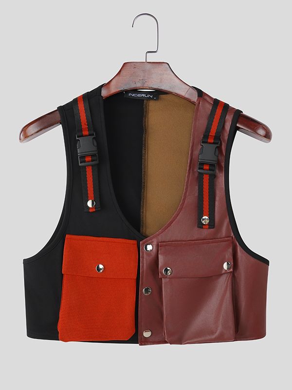 Men's Deconstructed Color Block Patchwork Waistcoat SKUL40298
