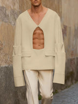 Men's Minimalist Cutout Long Sleeve Shirt SKUL45239