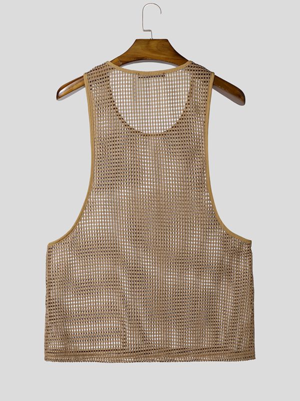 Men's Avant-Garde High-Street All-Over Mesh Round Neck Tank SKUL72634
