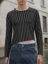 Men's Backless Striped Long Sleeve T-Shirt SKUL24803