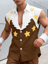 Men's Star Print Ruffled Jabot Sleeveless Shirt SKUL55309