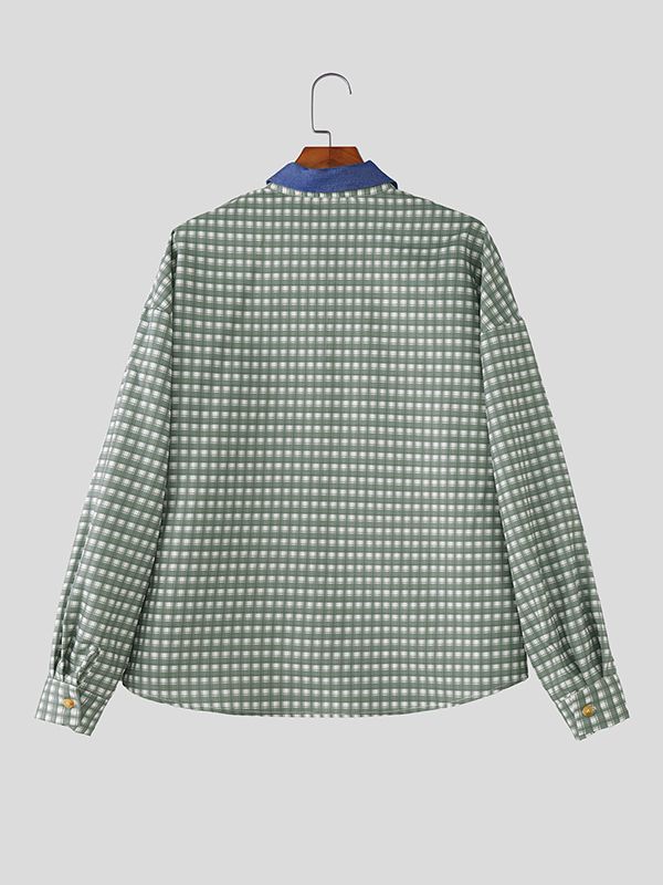 Men's Plaid Print Contrast Color Long Sleeve Shirt SKUL42675