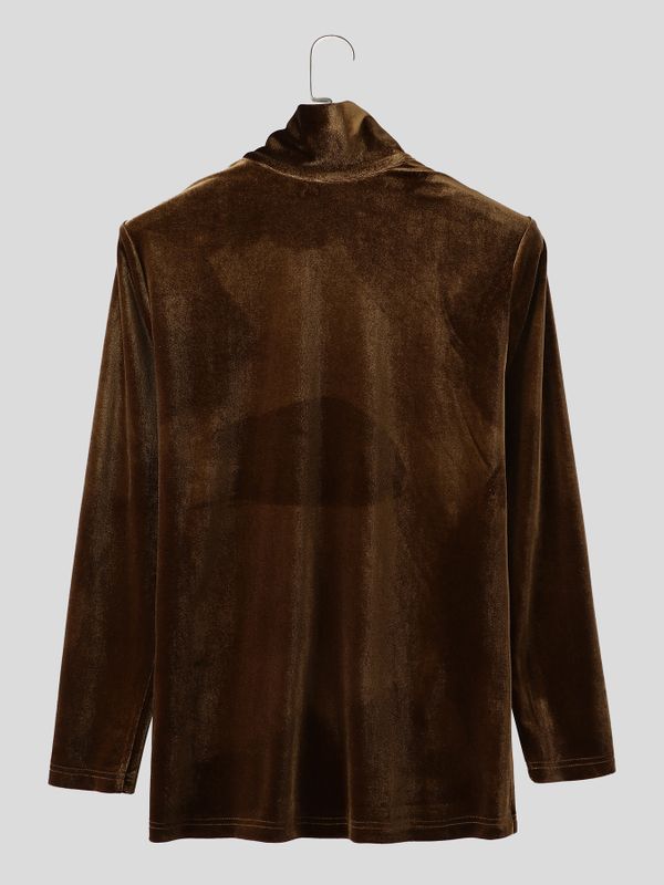 Men's Avant-Garde Early Autumn Velour Built-in Scarf Muscle Slim Long Sleeve Tie Neck T-shirt SKUL81739
