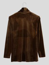 Men's Avant-Garde Early Autumn Velour Built-in Scarf Muscle Slim Long Sleeve Tie Neck T-shirt SKUL81739