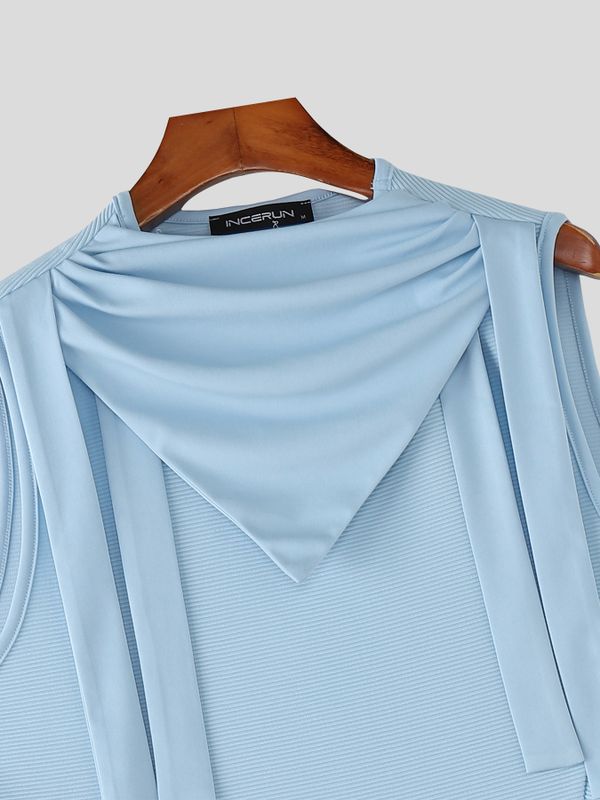 Men's Avant-Garde Knit Textured Draped Cowl Neck Tank SKUL54686