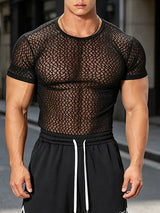 Men's Avant-Garde Geometric Open-Weave Mesh Muscle Fit Short Sleeve T-shirt SKUL72626