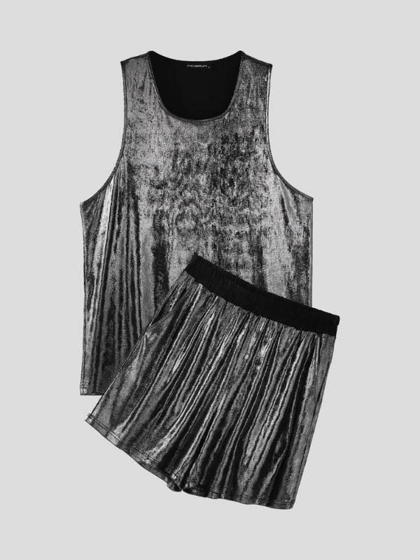Mens Silver Shiny Casual Two Pieces Outfit SKUL19762
