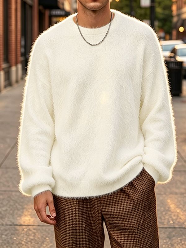 Mens Plush Crew Neck Loose Pullover Sweater SKUK29419