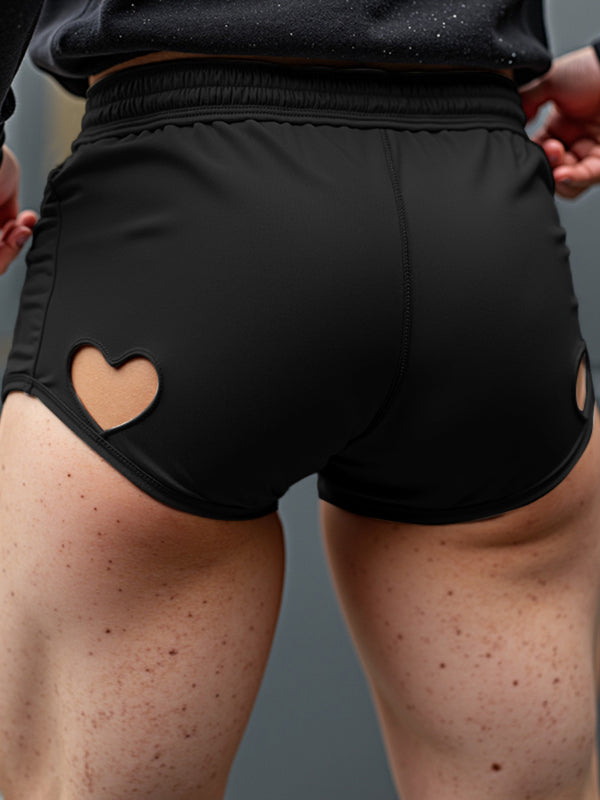 Mens Solid Color Heart Cut-Out Casual Short SKUL18886