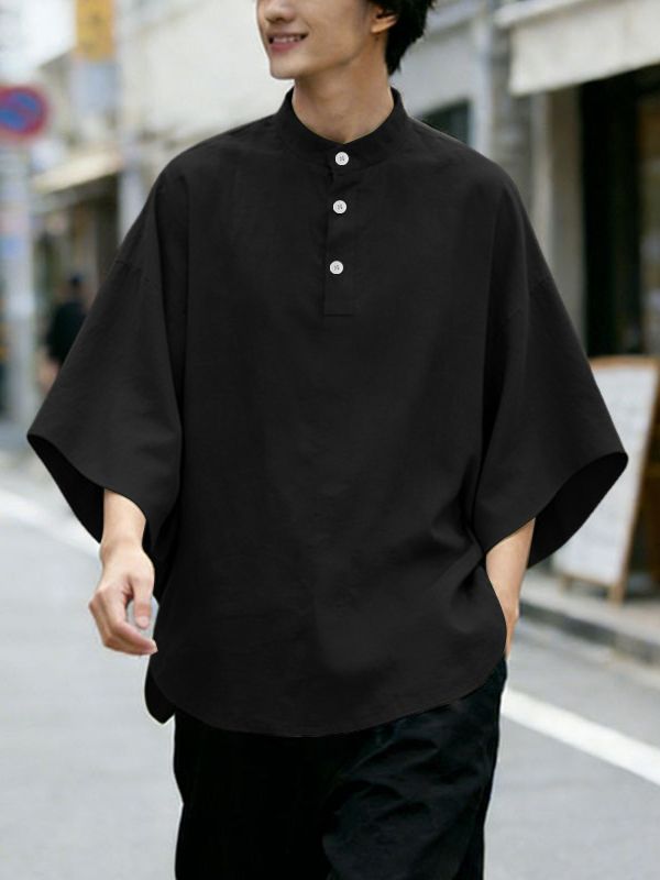 Men's Solid Color Batwing Sleeve Shirt SKUL59998