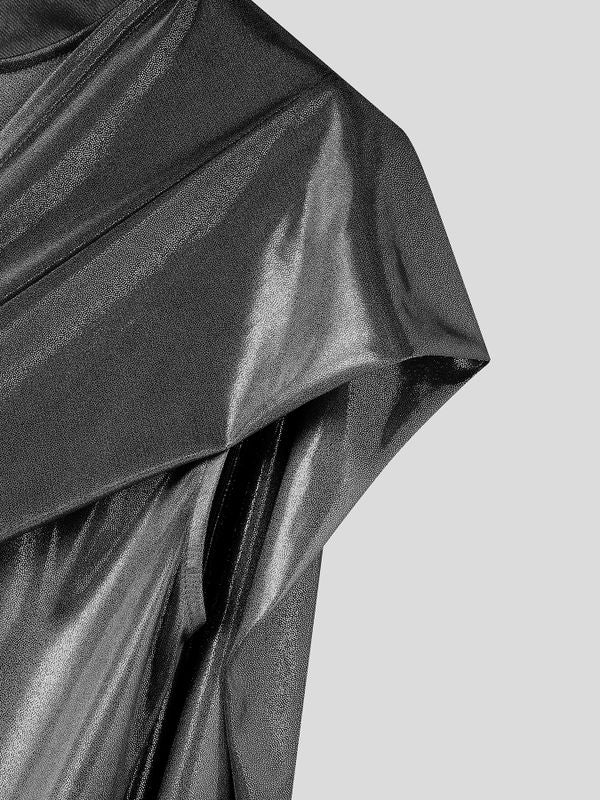 Men's Avant-Garde Glam Stage Runway Metallic Drape Cape One-Shoulder Tank SKUL82428