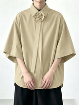 Men's Avant-Garde 3D Fabric Flower Rosette Collar Dropped Shoulder Wide Sleeve Shirt SKUL69619