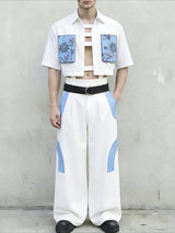 Men's Floral Print Contrast Color Patchwork Two Pieces Outfit SKUL61173