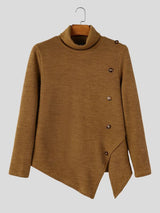 Men's Avant-Garde Urban Casual Asymmetrical Side Button Long Sleeve Turtleneck Sweater SKUL80558