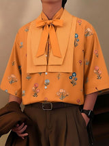 Men's Floral Print Striped Patchwork Half Sleeve Shirt SKUL53144