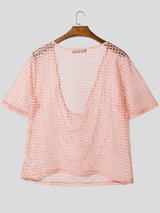 Men's Hollow Mesh Pocket Collar Short Sleeve T-shirt SKUL54095