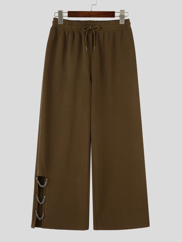 Men's Urban Streetwear City Walk Side Cutout Chain Drawstring Baggy Pant SKUL85216
