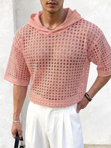 Men's Avant-Garde Geometric Open-Weave Mesh Short Sleeve T-shirt SKUL76468