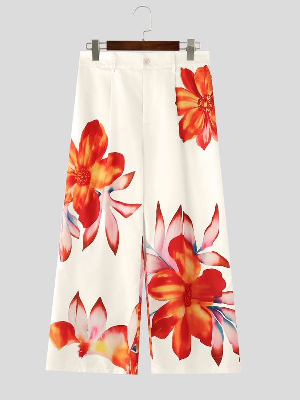 Men's Avant-Garde Tropical Floral Print Wide Leg Pant SKUL68344