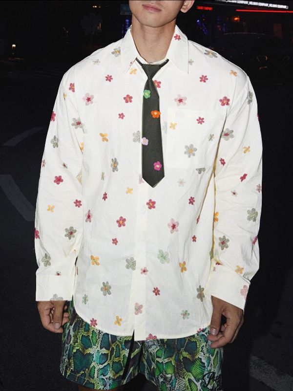 Men's Floral Print Long Sleeve Shirt SKUL34182