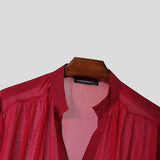 Men's Ruffle Patchwork Sheer Long Sleeve Shirt SKUL43729