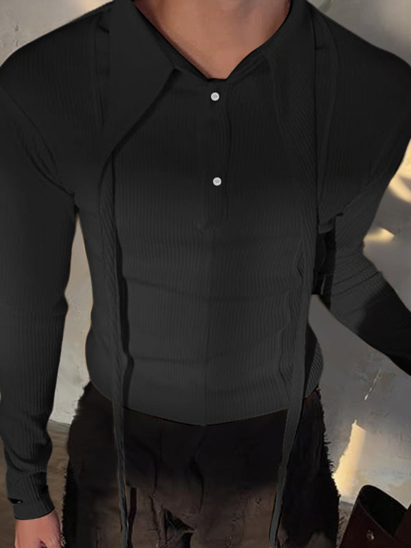 Men's Pinstripe Patchwork Long Sleeve Shirt SKUL23754