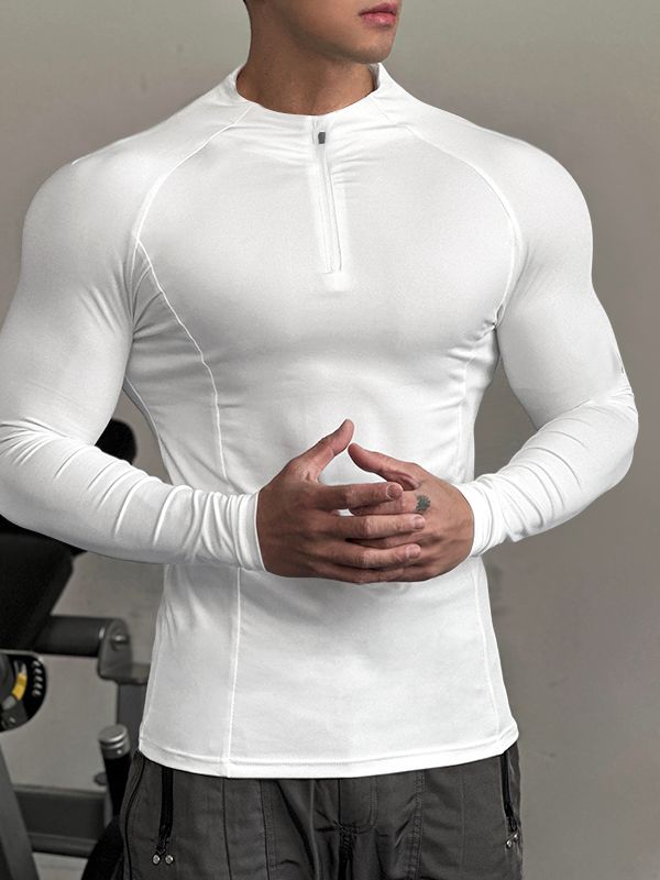 Men's Solid Color Zip Long Sleeve T Shirt SKUL35283