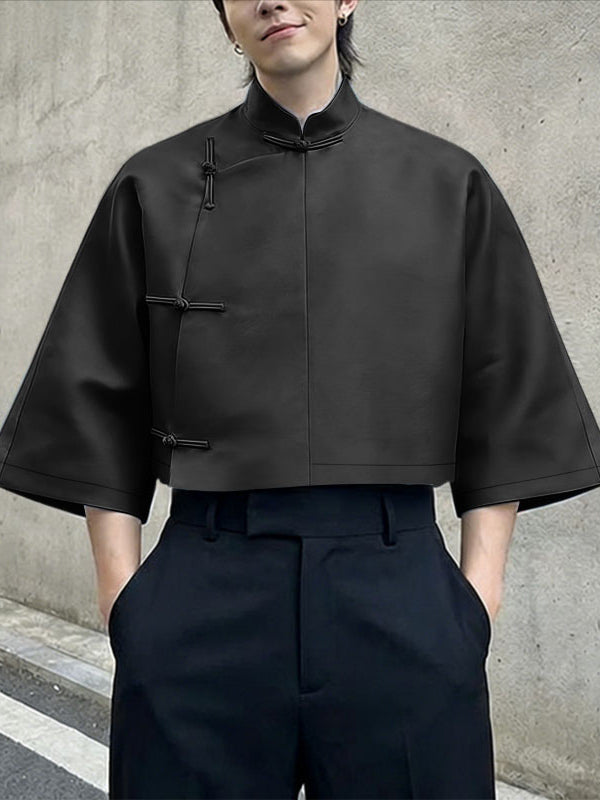 Men's Solid Color Frog Button Shirt SKUL56290