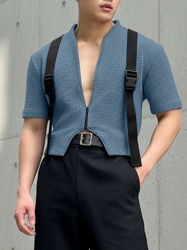 Men's Webbing Patchwork Waffle Texture Short Sleeve T-shirt SKUL46020