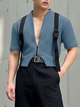 Men's Webbing Patchwork Waffle Texture Short Sleeve T-shirt SKUL46020