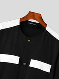 Mens Contrast Patchwork Metal Button Collarless Jacket SKUK28440