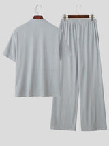 Men's Vintage High Street Mock Neck Pleated Two Pieces Outfit SKUL72653