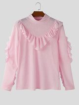 Men's Solid Color Ruffle Bib Long Sleeve T-shirt SKUL46244
