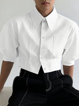 Men's Modern Minimalist Button-Up Front Cropped Short Sleeve Shirt SKUL53237