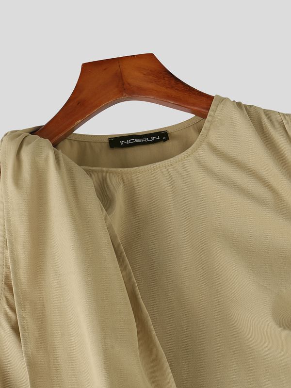 Men's Avant-Garde Party Shoulder Sash Side Ruched Sleeveless Round Neck Tank SKUL80514