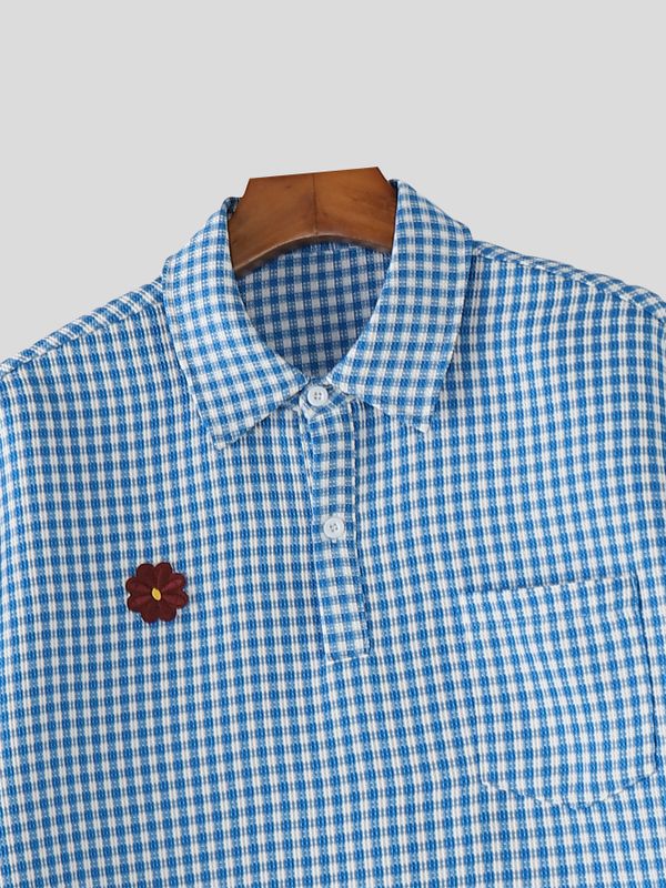 Men's Daisy Patch Lapel Plaid T-shirt SKUL54674