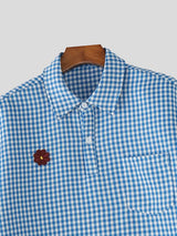 Men's Daisy Patch Lapel Plaid T-shirt SKUL54674