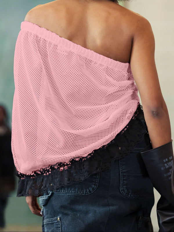 Men's Lace Mesh Patchwork Number Print Bandeau Tank SKUL54411